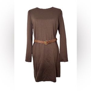 Michael Michael Kors Belted Long Sleeve Dress Brown Size Large